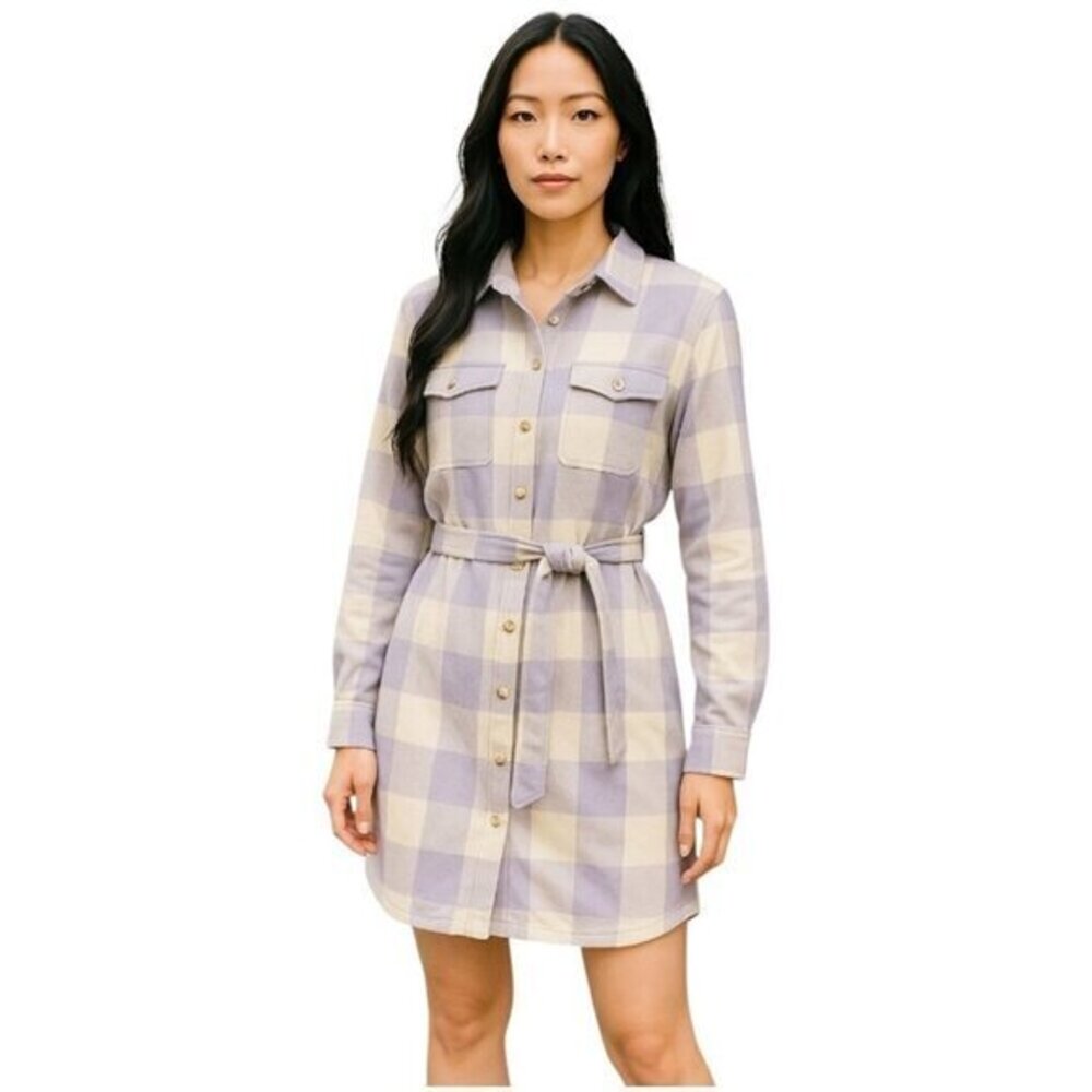 Sanctuary Brushed Plaid Shirtdress with Waist Tie in Wisteria Check size M NWT